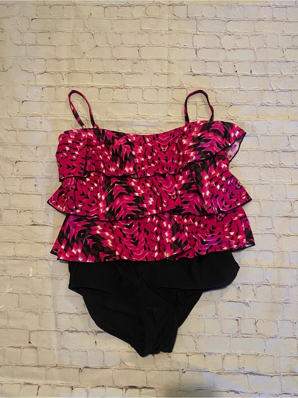 Pink & Black Ruffle One-Piece Swimsuit